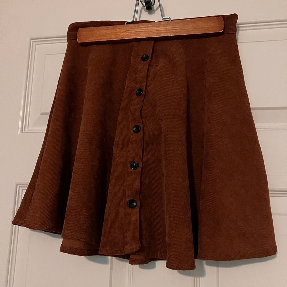 corduroy brown button up skirt size S